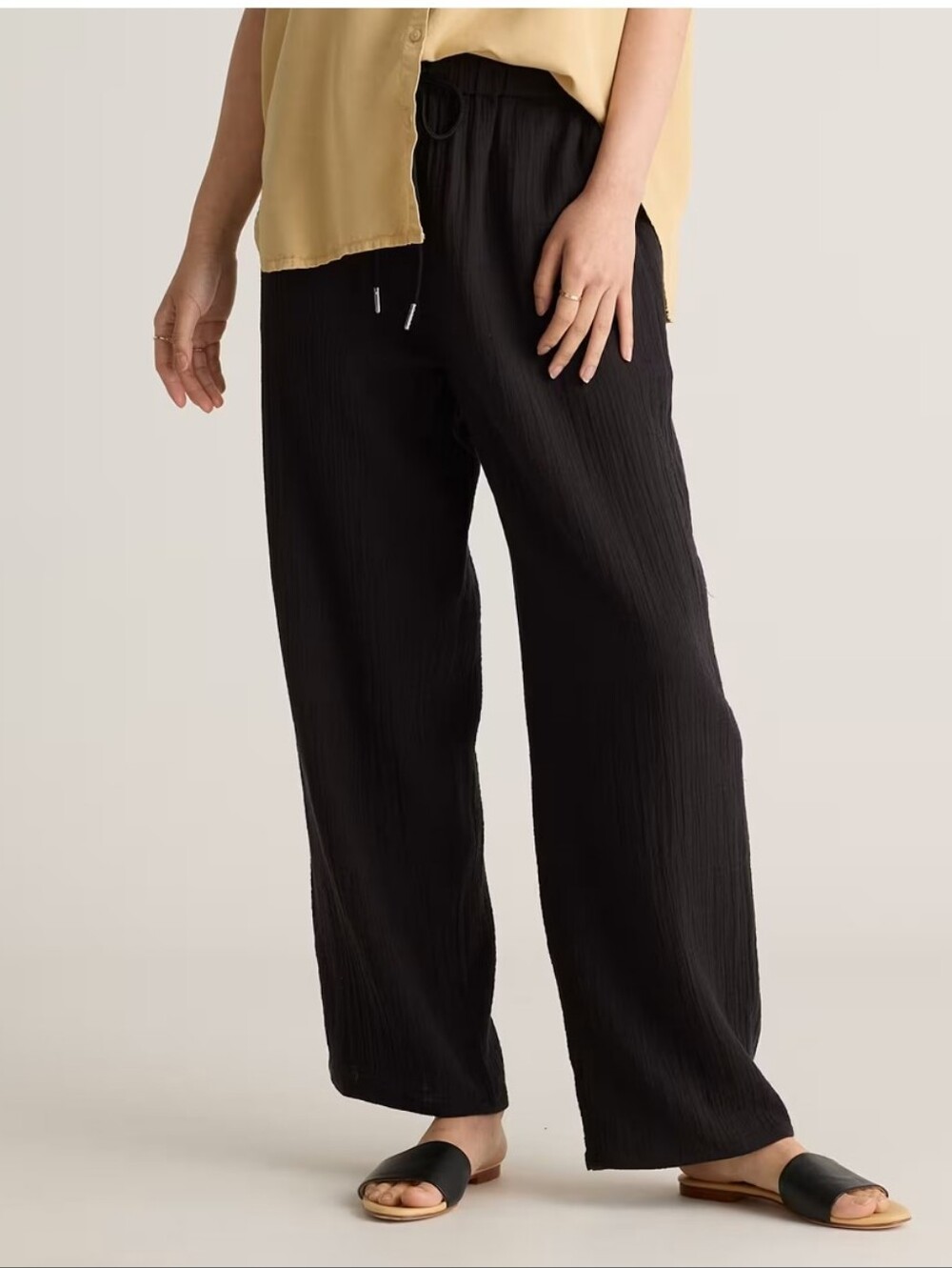 Quince Black 100% Organic Cotton Gauzd Straight Leg Pants Size XS